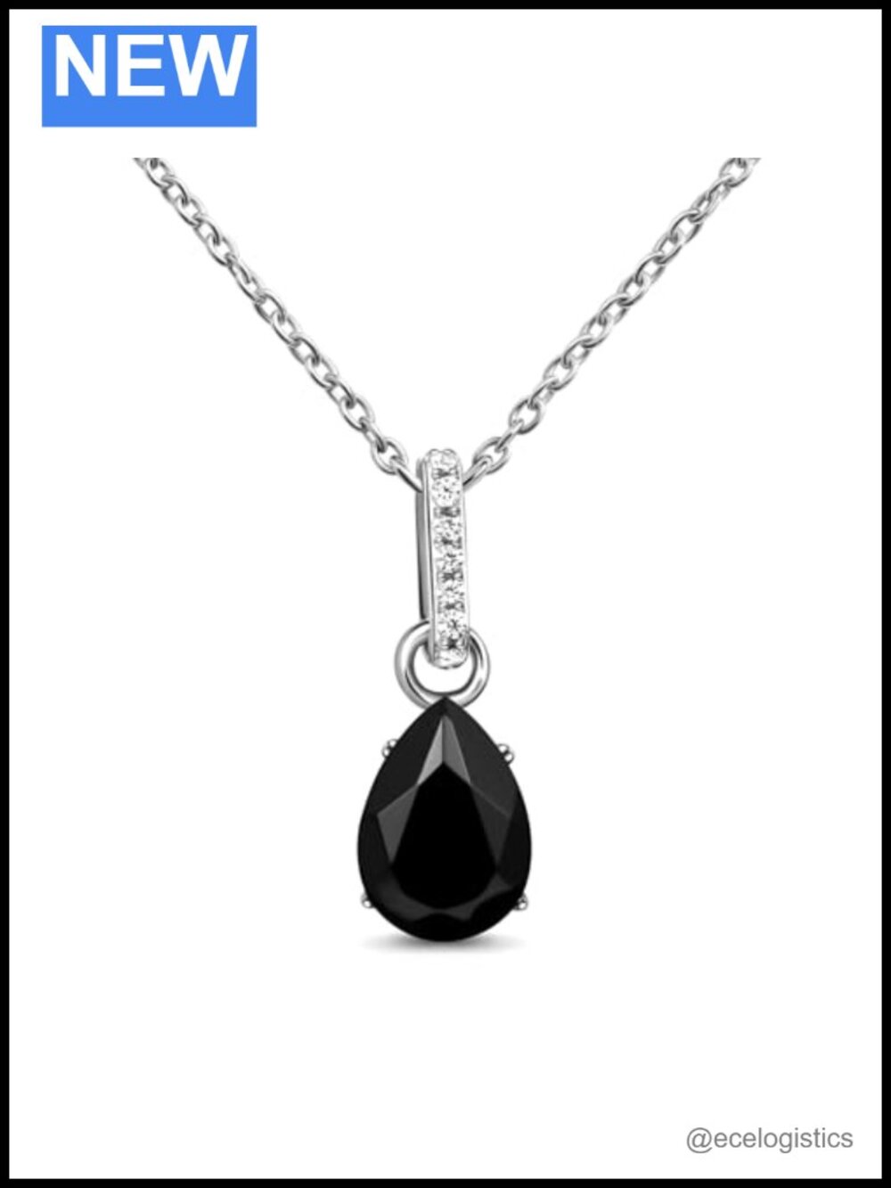 Onyx Pendant Necklace 925 Sterling Silver Rhodium Plated 18in